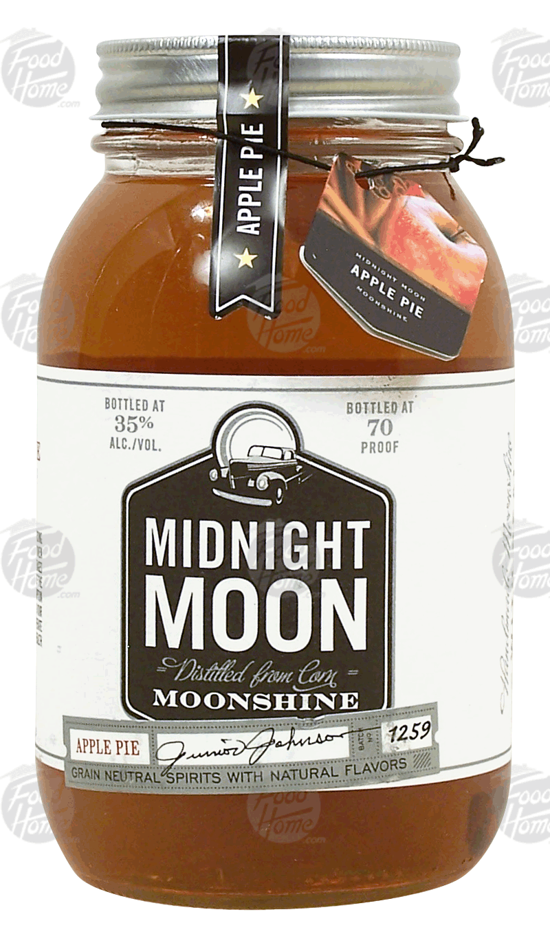 Midnight Moon Apple Pie grain neutral spirits with natural flavors, distilled from corn moonshine, 35% alc. by vol. Full-Size Picture